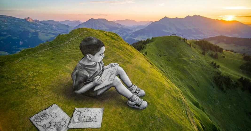 obra de arte en los alpes suizos