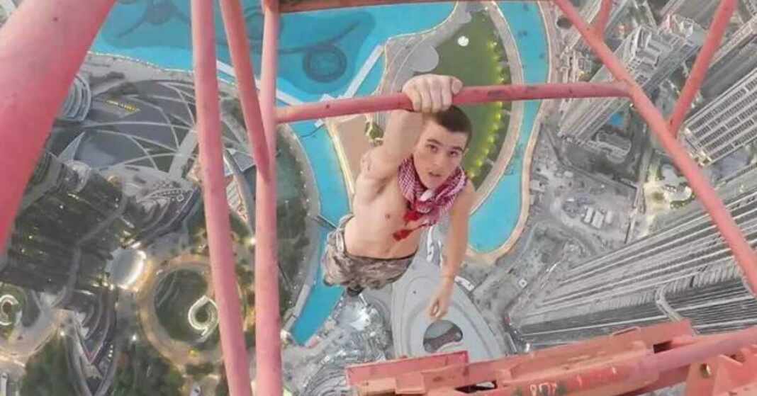 Adam Lockwood escalador libre subió la grúa más alta de dubai sin saber que estaba engrasada y sin protección