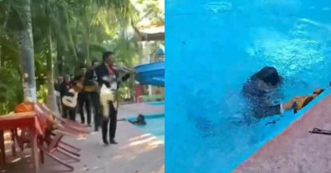 mariachi serenata las mañanitas cae a la piscina, mi primera chamba