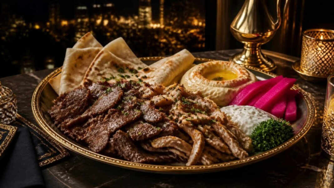 Plato de shawarma con hummus, los mejores shawarmas de Dubái